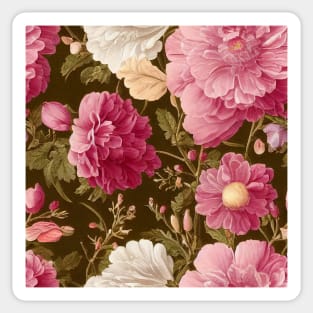 Vintage Floral Light Pink and White Flowers on Olive Green Sticker